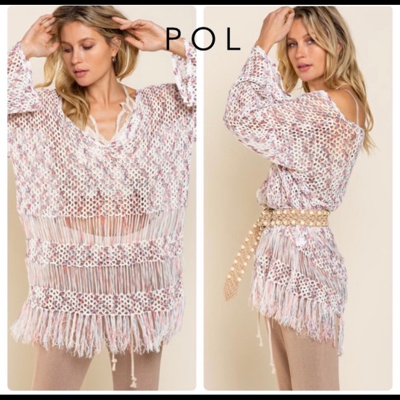 POL Sweaters - NEW POL Sheer Sexy Fringe Crocheted Tunic